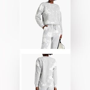 $185 Frame Denim tie dye splatter print cropped sweatshirt  grey white XS cotton